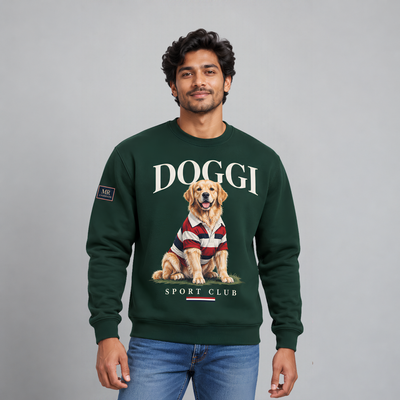DOGGI™ Men’s Golden Retriever Rugby Sweatshirt – Bottle Green