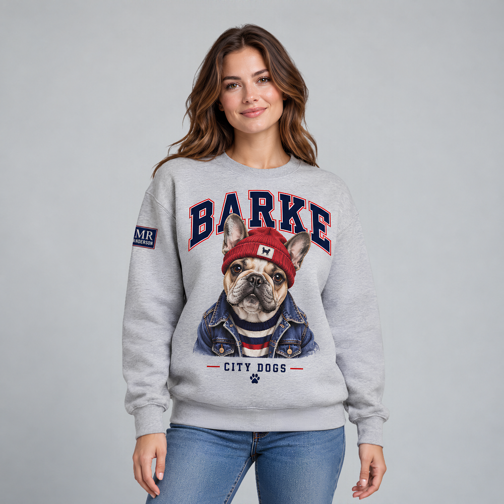 BARKE Women’s French Bulldog City Dogs Sweatshirt – Grey Melange