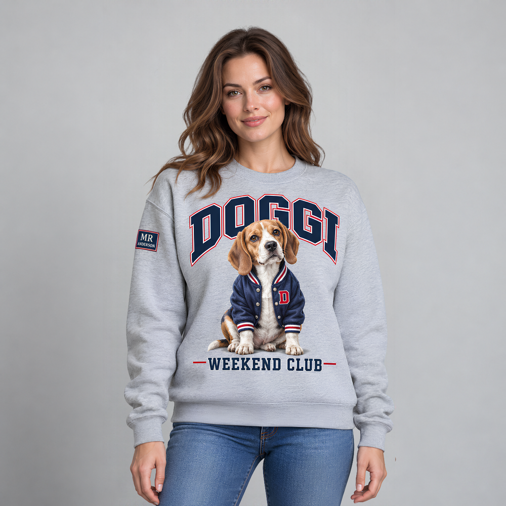 DOGGI™ Women’s Beagle Varsity Sweatshirt – Grey Melange