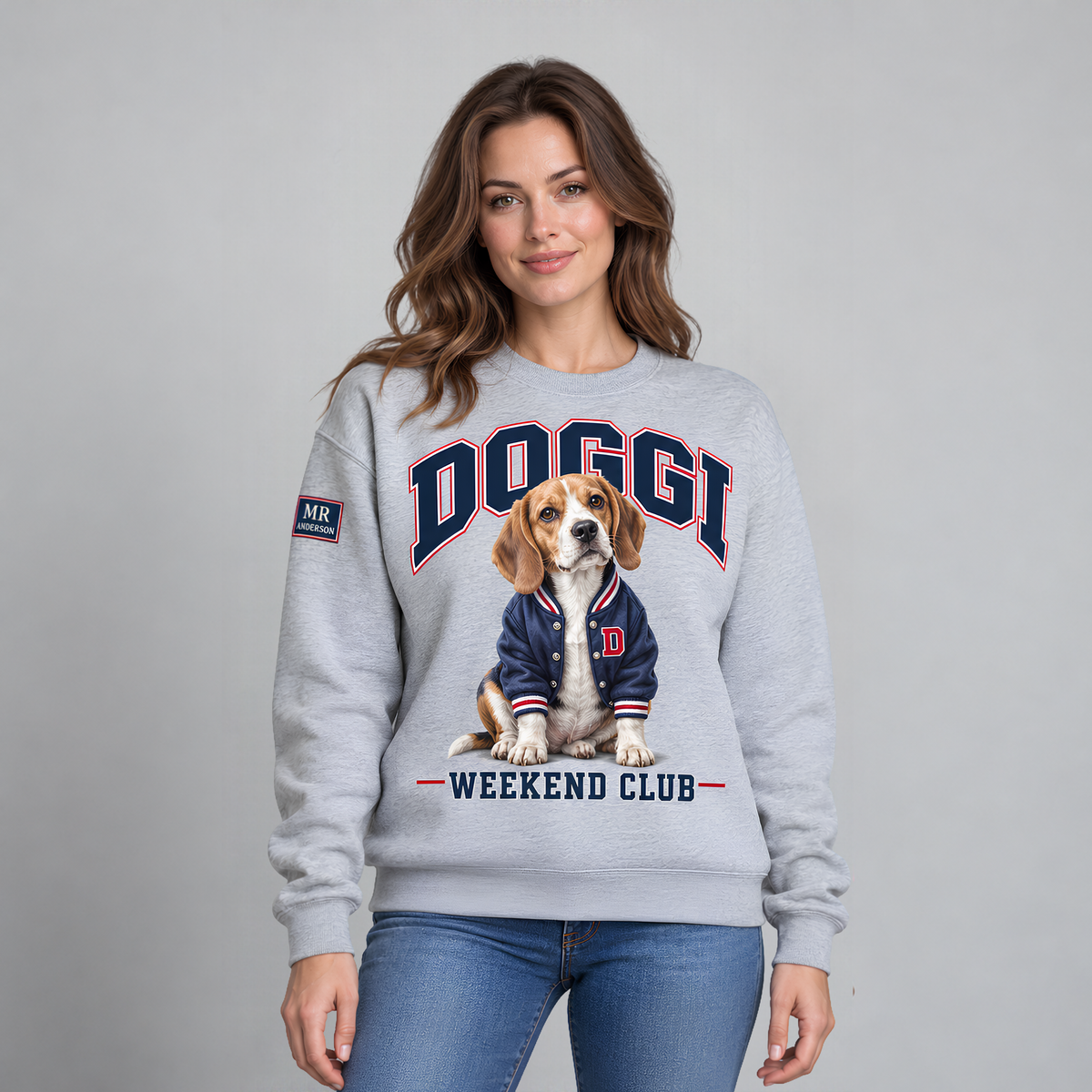 DOGGI™ Women’s Beagle Varsity Sweatshirt – Grey Melange