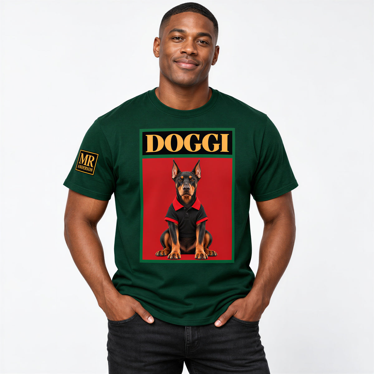 DOGGI™ Originals // The Trail-Luxury Doberman Heavyweight Tee | Bottle Green