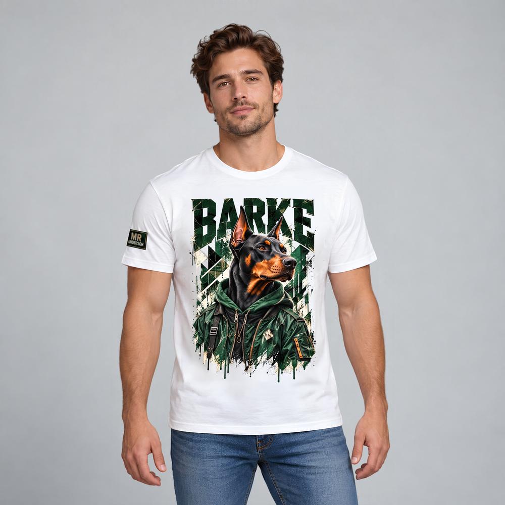 BARKE Men’s Doberman Streetwear T-Shirt – White