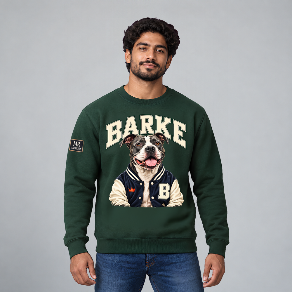 BARKE Men’s Varsity Dog Sweatshirt – Bottle Green