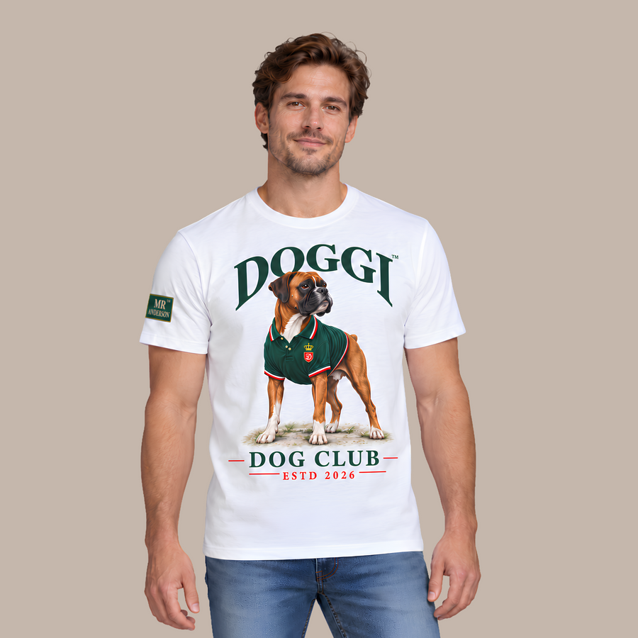 DOGGI™ Men’s Boxer Dog Club T-Shirt – White