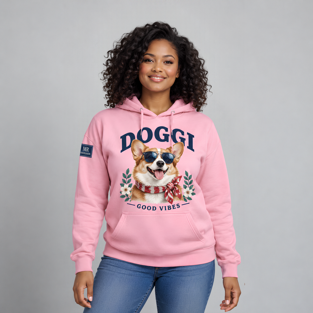 DOGGI™ Women’s Corgi Good Vibes Hoodie – Pink
