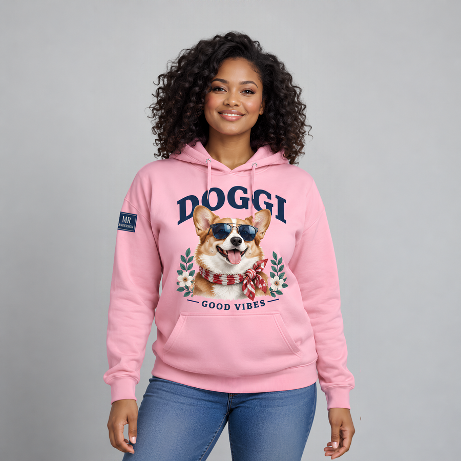 DOGGI™ Women’s Corgi Good Vibes Hoodie – Pink