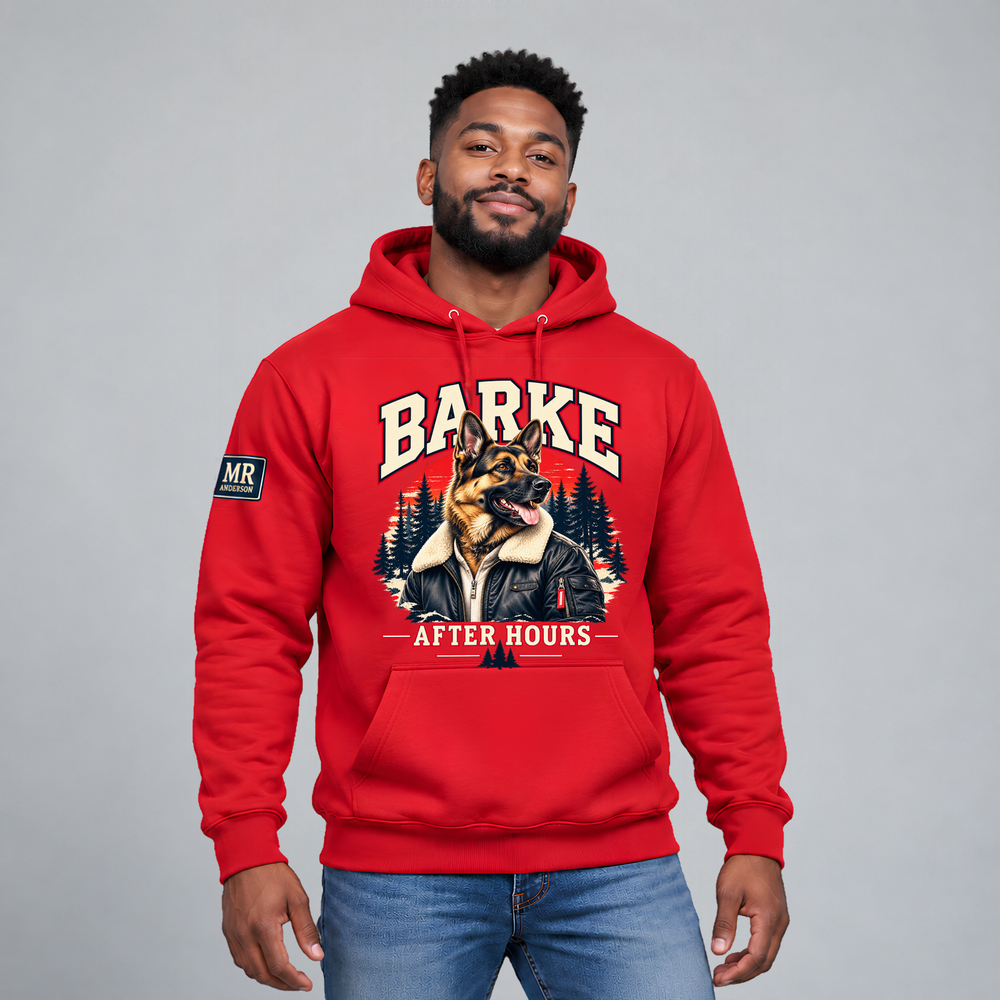 BARKE Men’s German Shepherd After Hours Hoodie – Red