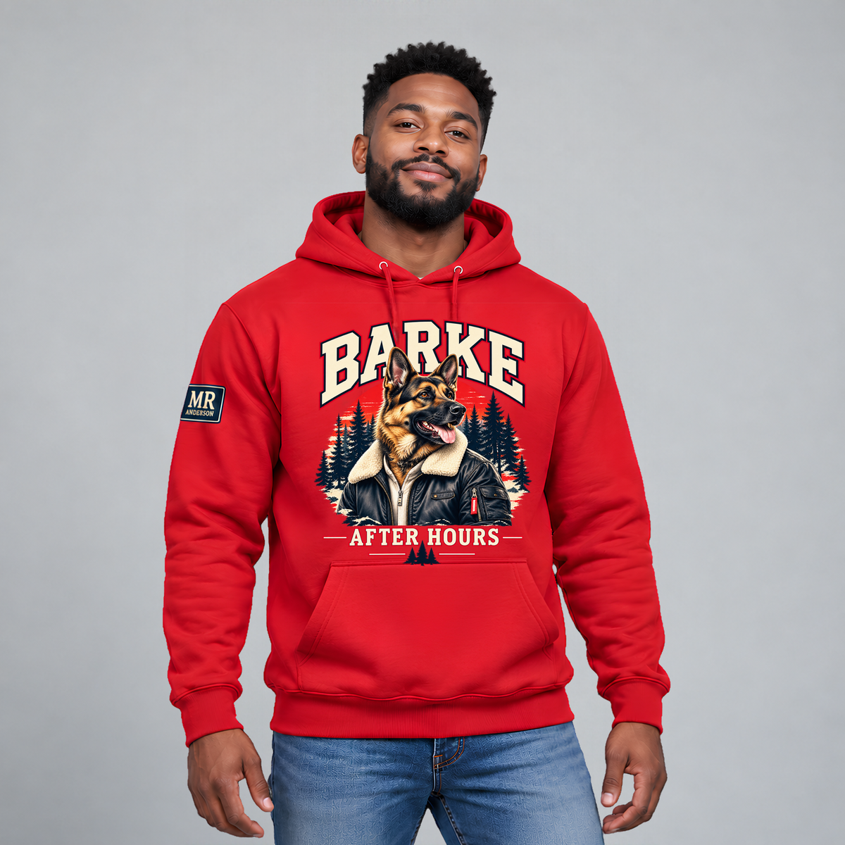 BARKE Men’s German Shepherd After Hours Hoodie – Red