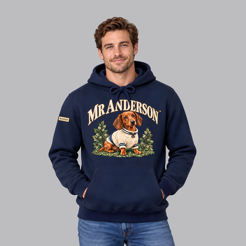 MR ANDERSON™ Men’s Dachshund Knit Sweater Hoodie – Navy