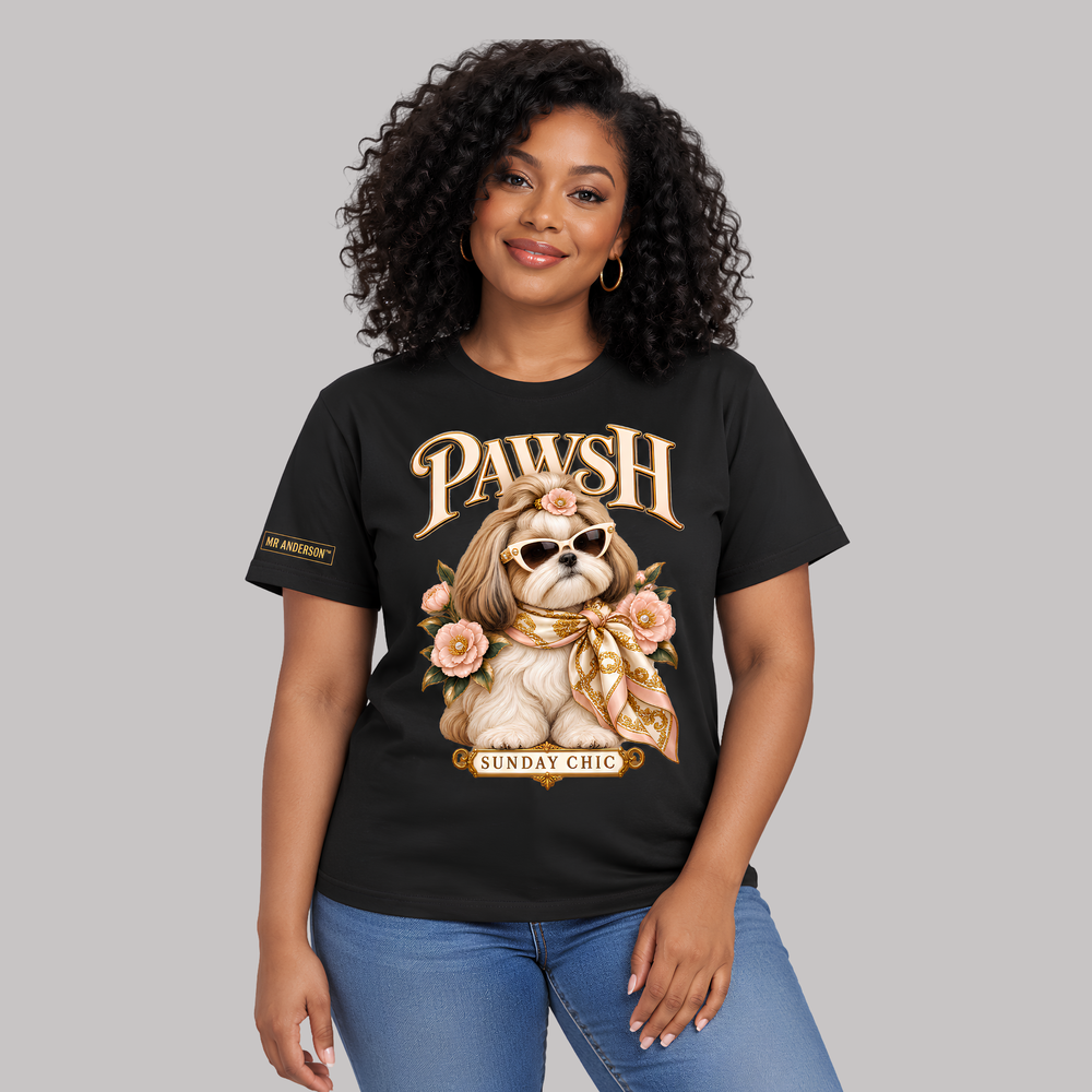 PAWSH Women’s Sunday Chic Shih Tzu T-Shirt – Black