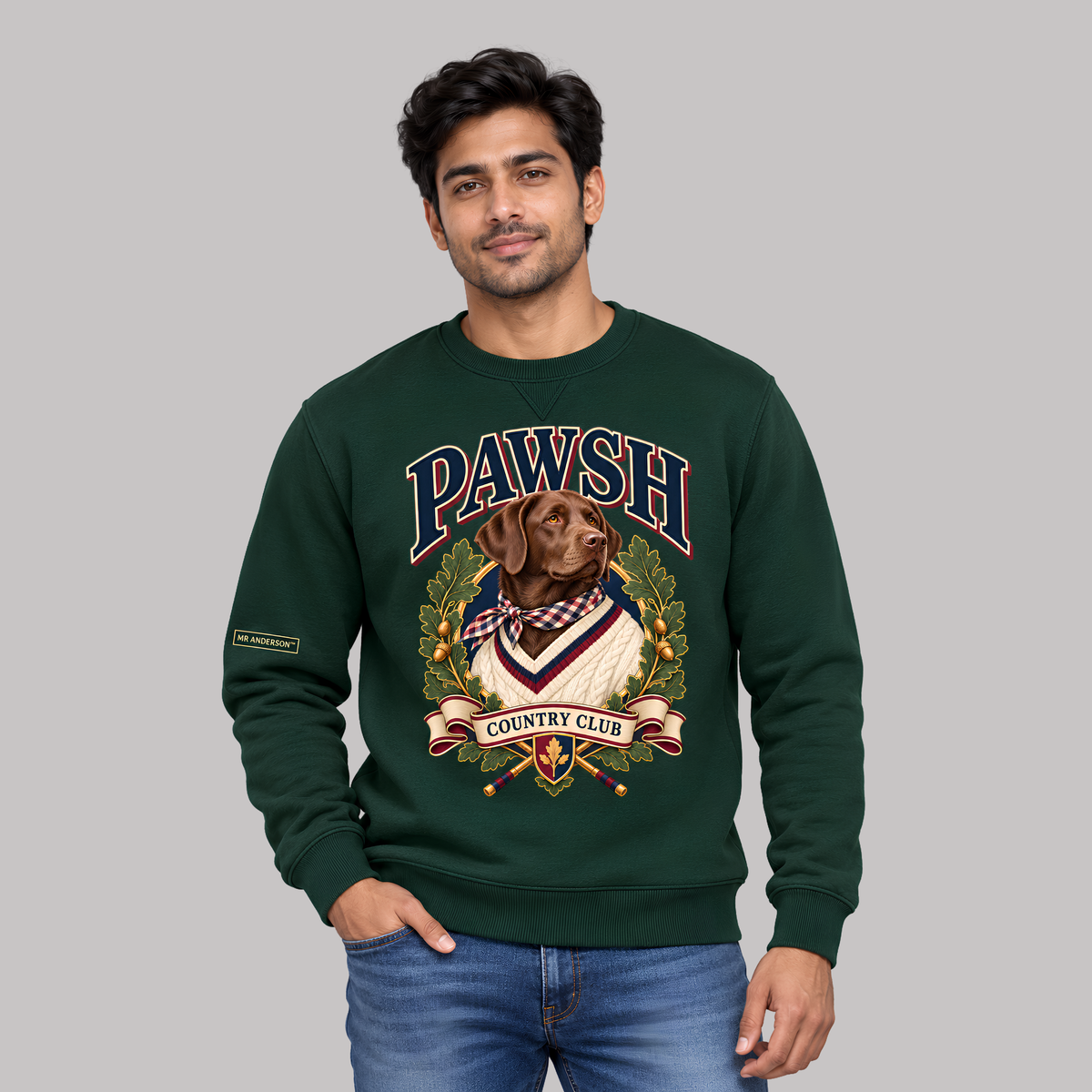 PAWSH Men’s Country Club Labrador Sweatshirt – Bottle Green