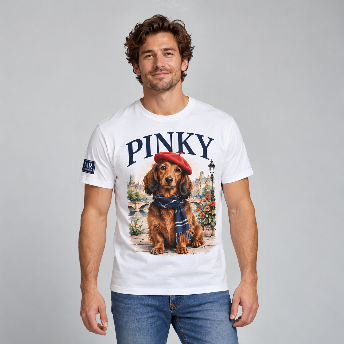PINKY Men’s Dachshund Parisian Charm T-Shirt – White