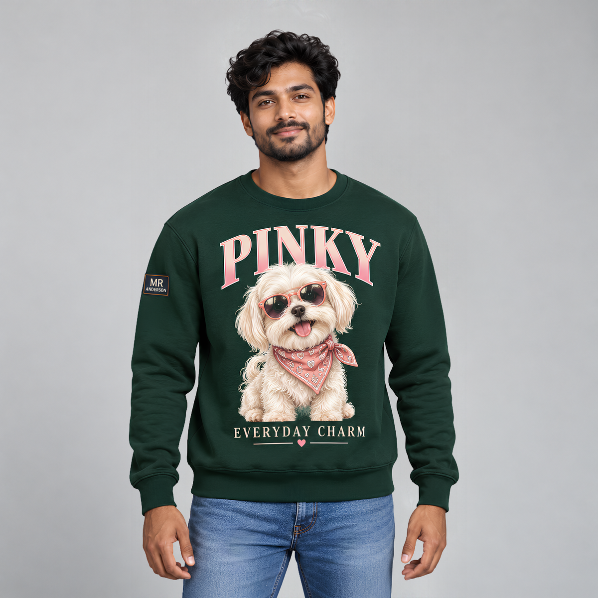 PINKY Men’s Everyday Charm Dog Sweatshirt – Bottle Green