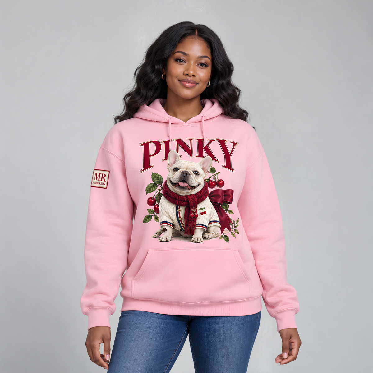 PINKY Women’s French Bulldog Cherry Charm Hoodie – Pink